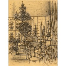 CARZOU Jean - Lithographie originale "Le Salon" 20x16cm - 1982
