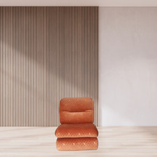 Chauffeuse orange Ligne Roset, mod. Albany, pr M. Ducaroy, design ép. vintage