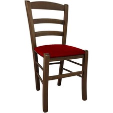 Chaise En Bois Paesana Noyer Foncé Avec Assise Rembourrée En Écaille Rouge