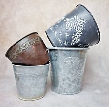 Lot de 4 caches-pots vintage en métal – Décoration rustique ou jardin