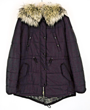 Replay Veste Femmes L Capuche Fausse Fourrure Matelassé Noir Doudoune Parka