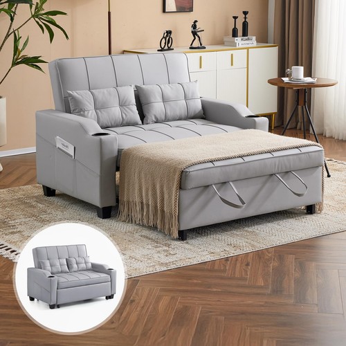 Light grey faux leather futon - grey,