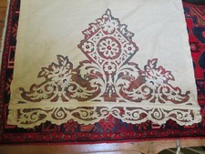 RIDEAU ancien en Lin BRODERIE appliquée sur TULLE Panneau XIXème 180 cm X 110 cm