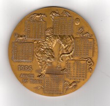 Médaille en bronze calendrier 1986 année du tigre Monnaie de Paris /RUBmé5
