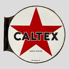 Très rare grande plaque émaillée « CALTEX » double face 70 cm diamètre