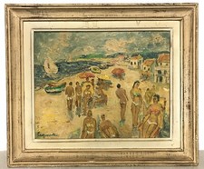 Tableau huile sur toile plage de Cap Brun de Léo Martin XXème siècle