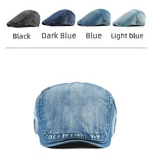 Casquette plate gavroche en jean, taille réglable, denim, Noir bleu marine