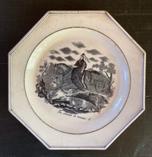 Assiette 1/2  porcelaine LONGWY  d'Huart de Nothomb Chasse à courre 5  début XIX
