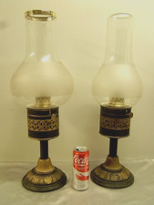 🇫🇷 R DITMAR . WIEN RARE ANCIENNE PAIRE DE LAMPES PETROLE OIL LAMP TOLE BRONZE