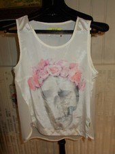 Top Tee shirt TOP  LE TEMPS DES CERISES L 38/40 Beige transparent tête de mort