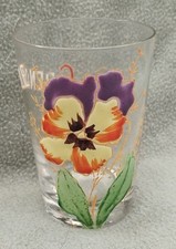 Ancien gobelet verre emaillé Grenoble fleurs pensées art nouveau