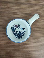 Magnifique petite casserole en céramique motif oiseau et nature blanc bleu