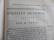 Texte + Planche  SOUFFLET DE FORGE  18eme invente par M TERAL