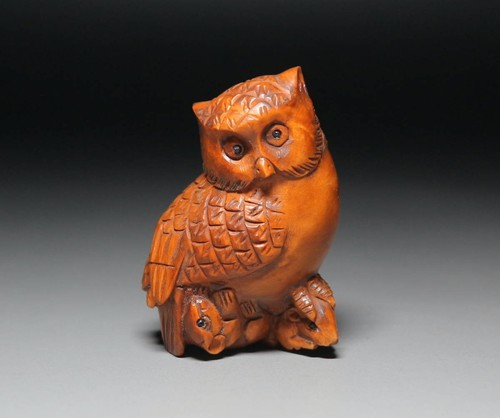 Ancien netsuke japonais hibou - netsuke,