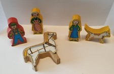 VINTAGE Jouet en bois CHALET SUISSE LOT 3  personnage 2 animaux JEUJURA