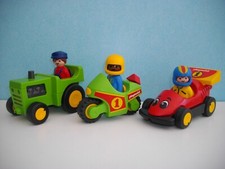 Playmobil 1 2 3 - le tracteur - la moto de course- la voiture Formule 1  (n°313)