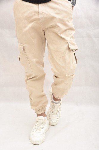 Pantalon cargo coton beige - en,