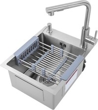 Évier de cuisine avec robinet extensible avec distributeur de savon 250 ml