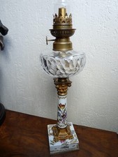 Superbe très rare ancienne Lampe à pétrole Bronze Cristal porcelaine 19 ème