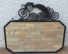 AA 1950 joli miroir monture fer forgé noir motif oiseau stylisé art nouveau 64cm