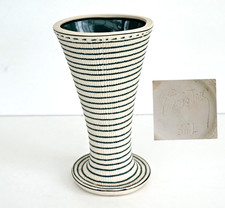 BRISDOUX Lucien (1878-1963) Vase Cornet Grès Emaillé Annelé et Gaufré