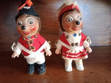 2x MECKI FIPPS - Hérisson CELLULOÏD - Uniforme rouge  Jouet TANZPÜPPCHEN ca.1960