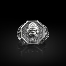 Bague chevalière gorille en argent sterling animal singe gravé nature bijoux ...