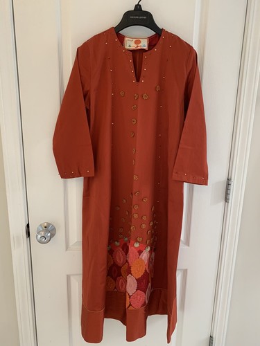 Fire orange embroidered - embroidered, dress