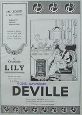 PUBLICITE DEVILLE LA CHEMINEE DE LILY FONDERIE DE 1924 FRENCH AD PUB ART DECO