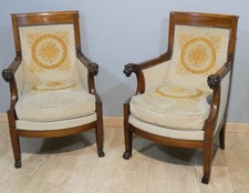 Paire de bergères d'officier en acajou aux lions attribuées Demay époque Empire