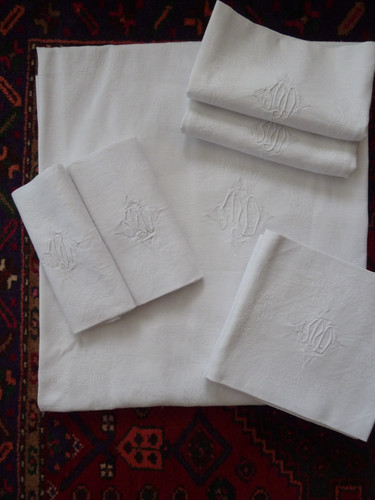Nappe ancienne 8 serviettes - nappe, +
