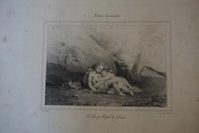 GRANDE LITHO XIX° SCENE PASTORALE ENFANT ANGE BERGER OURS GREVEDON