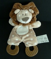 *. DOUDOU PLAT ZDT ACTION LION BLANC BEIGE MARRON POIS ANNEAU DENT ETAT NEUF*