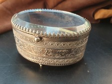 Boîte à bijoux Laiton argenté & verre biseauté Style Empire Fin XIXe Nap. III