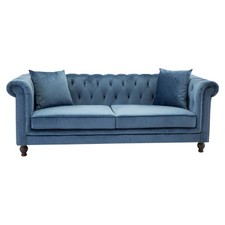 Canapé 3 Places en Velours "Chesterfield" 217cm Bleu