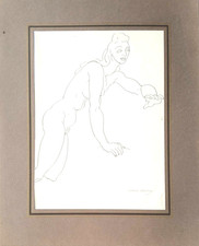Arthur GREUELL (1891-1966)  - Jeune femme nue - dessin à l'encre signé au crayon