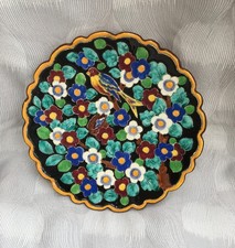 Grand plat vintage, faïence Monaco, Cerdazur n°113, oiseau,nid,fleurs