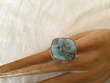 Bague argent 925 et pierre semi précieuse Larimar taille 58 en TBE.