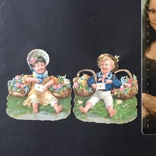 2 Chromos Anciens 9,5 cm Enfants Joufflus XIXè Découpis Gaufré Victorian Scrap