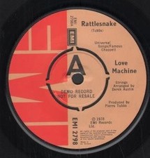 Love Machine Rattlesnake 7" vinyl UK Emi 1978 Demo in company sleeve EMI2798