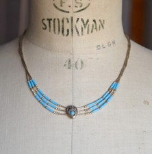 Collier amérindien vintage Zuni argent motif patte d'ours perles turquoise