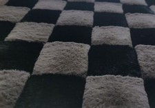 Super Luxueux Tissu En Fourrure Synthétique - Carrés Noirs Et Gris