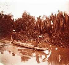 VIETNAM Tonkin La Rivière Claire c1900 Photo Stereo Plaque verre P24L3n