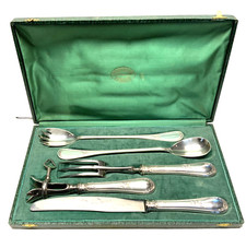 SERVICE A GIGOT ancien métal argenté orfèvrerie " PERRIN " 5 pièces