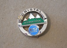 Superbe insigne broche médaille école ski international ESI, CRISTAL d'Argent