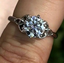 Bague de fiançailles Solitaire 2,00 ct ronde diamant or blanc 14 carats simul...