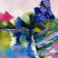 Tableau original de Sic 30X30 cm abstrait Peinture toile Reflets du canal