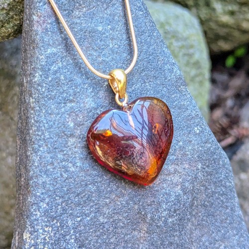 Pendentif cœur ambre - , naturel
