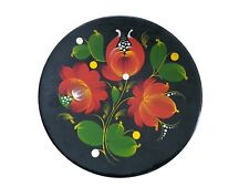 Ancienne Assiette Décorative En Bois Peint Décors Florale Numéroter 45 Vintage 