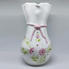 Vase ancien en céramique avec décors fleuri peint à la main 26 x15 cm